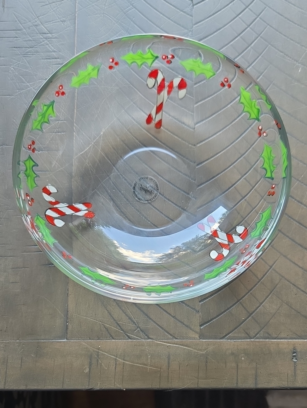Gorham Glass Holiday Candy Cane Bowl in Red, Green & White